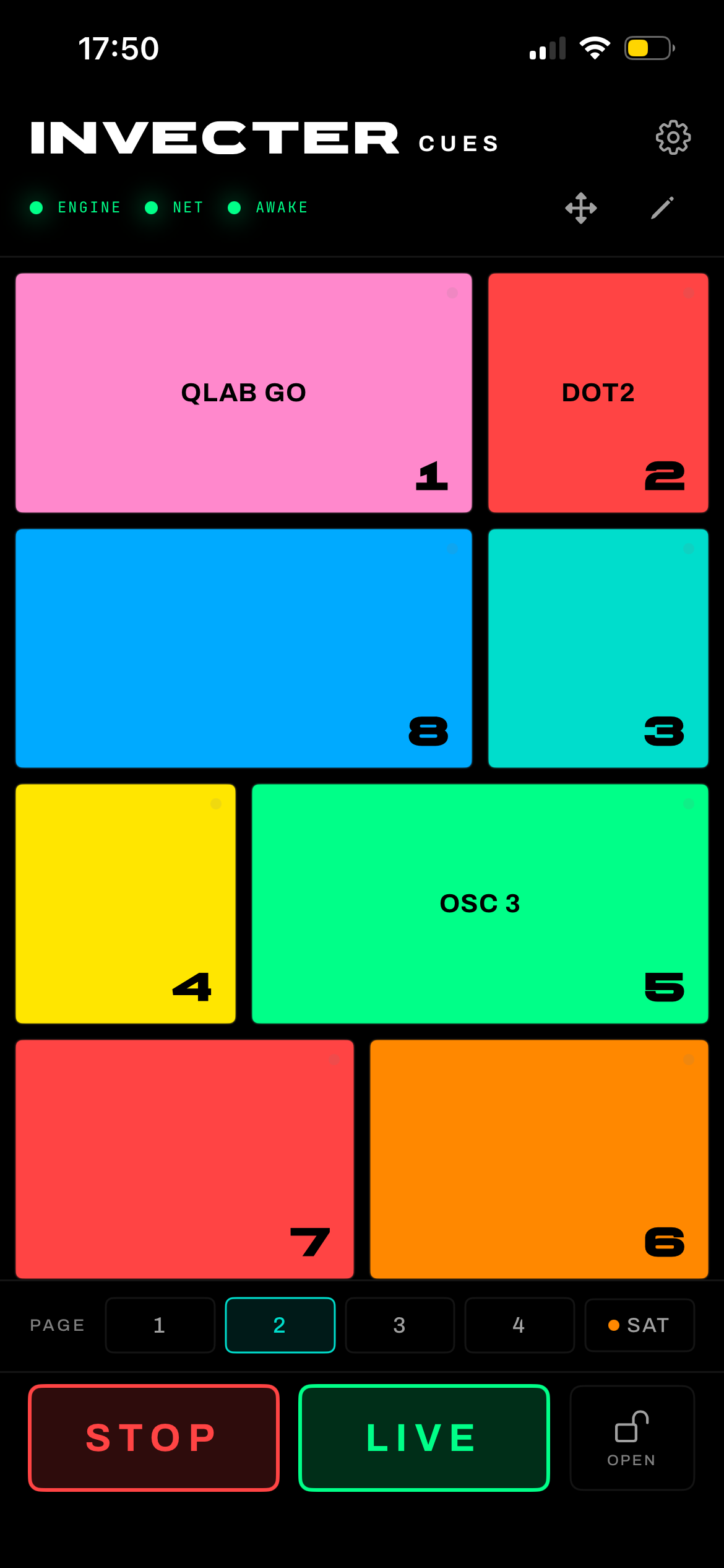 Invecter Cues grid screen